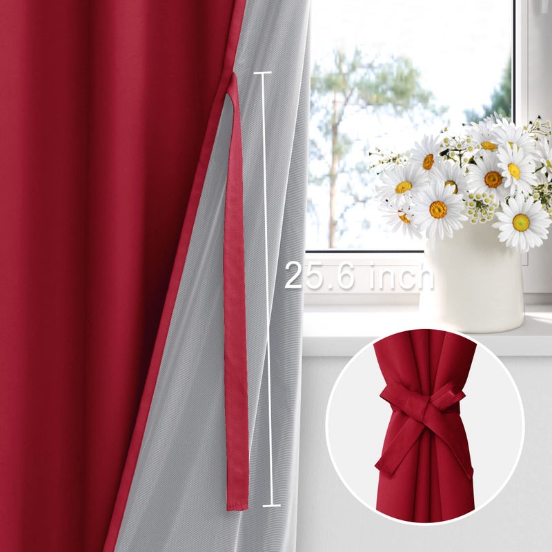 XWZO 100% Blackout Curtains 2 Panels with Tiebacks- Heat and Full Light Blocking Thermal Insulated Window Panels with Grommets for Bedroom/Basement  Christmas Red  W42 x L45  Set of 2 - Image 3