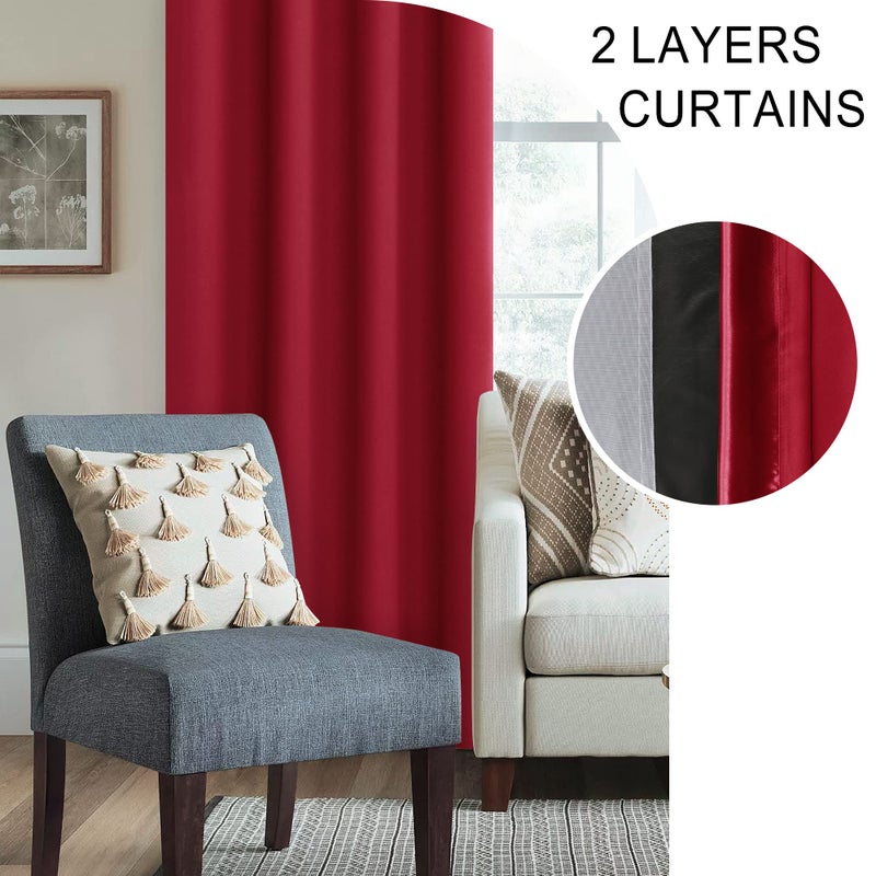 XWZO 100% Blackout Curtains 2 Panels with Tiebacks- Heat and Full Light Blocking Thermal Insulated Window Panels with Grommets for Bedroom/Basement  Christmas Red  W42 x L45  Set of 2 - Image 5