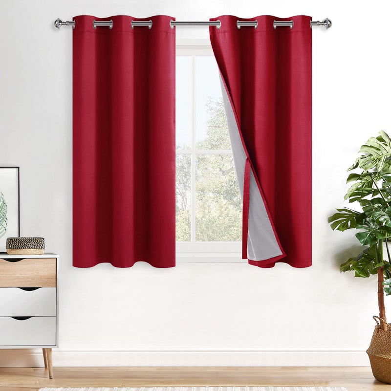 XWZO 100% Blackout Curtains 2 Panels with Tiebacks- Heat and Full Light Blocking Thermal Insulated Window Panels with Grommets for Bedroom/Basement  Christmas Red  W42 x L45  Set of 2 - Image 1