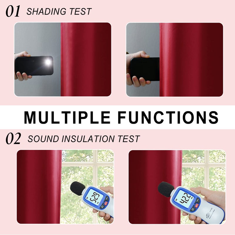 XWZO 100% Blackout Curtains 2 Panels with Tiebacks- Heat and Full Light Blocking Thermal Insulated Window Panels with Grommets for Bedroom/Basement  Christmas Red  W42 x L45  Set of 2 - Image 4