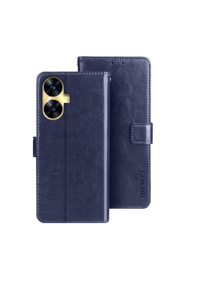 The Bros Case For Realme C55 4G Crazy Horse Texture Leather Phone Case with Holder