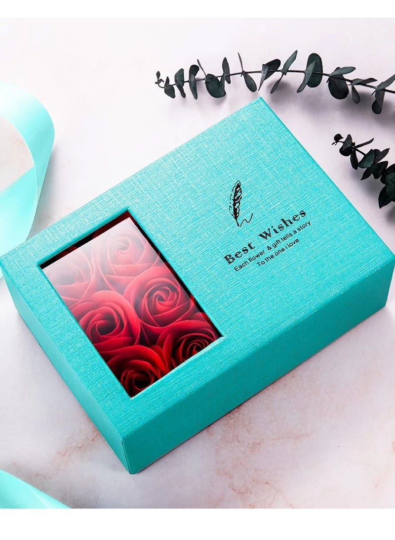 Festive Gallery Gift Box with 6 Heads Roses,Jewelry Flower Box with Bag, Forever Preserved Rose Box, Real Eternal Roses for Women, Wife, Girlfriend, Etc Blue - Image 1