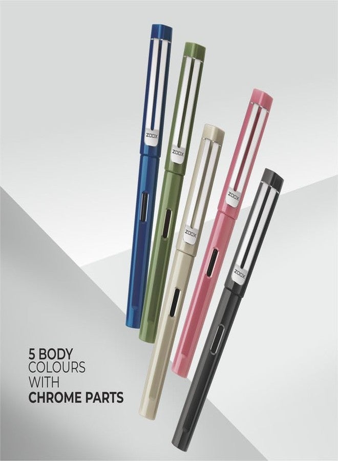 فلير قلم حبر Flair Zoox A9 كروم | تقنية الحبر السائل ورأس من الإيريديوم | تصميم بسيط مع مشبك مطلي بالكروم | 3 خراطيش ومحول واحد | حبر أزرق، عبوة من قطعتين - قد يختلف اللون - Image 5