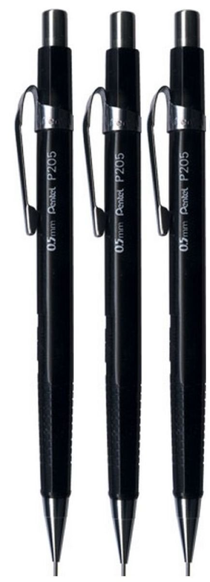 Pentel 0.5mm (P205-A) Black P200 Series Automatic Mechanical Drafting Pencil Refillable Lead Eraser (Pack Of 3) - Image 5