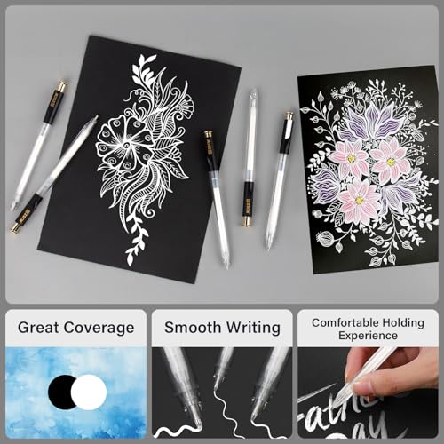 ZSCM Retractable White Gel Pen, 7 Nib Sizes - Precision Large Capacity Opaque White Archival Gel Ink Pens, Fine Point Smooth Writing Highlighter Pens for Black Paper Note Taking Aesthetic Art Supplies - Image 5