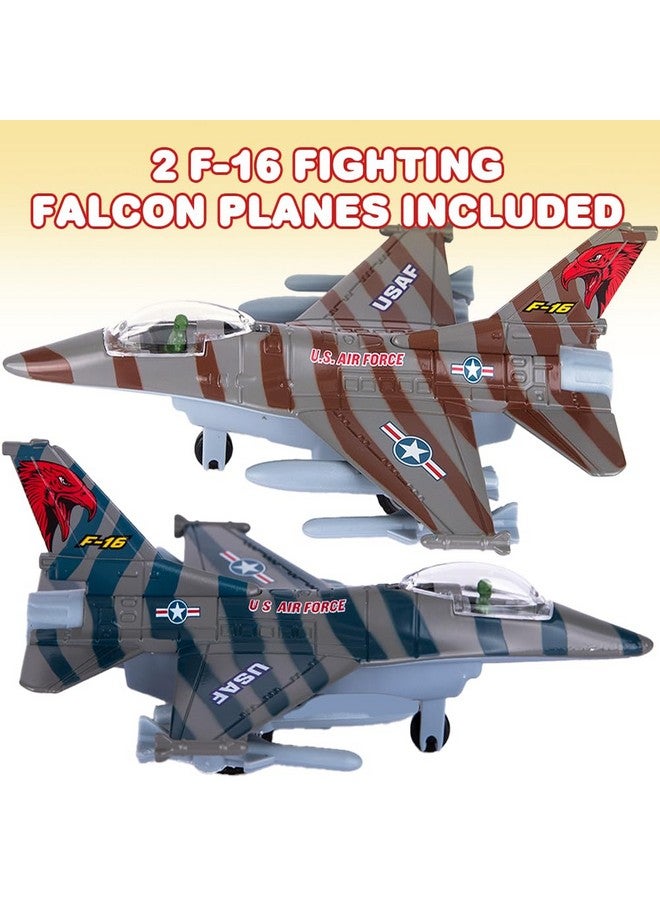 ArtCreativity لعبة طائرة مقاتلة F-16 من ArtCreativity، طائرات مقاتلة عسكرية بسحب للخلف، مجموعة من 2، ألعاب طائرات معدنية مصبوبة، زينة كعكة القوات الجوية العسكرية، هدية عيد ميلاد للأولاد والبنات الصغار - Image 2