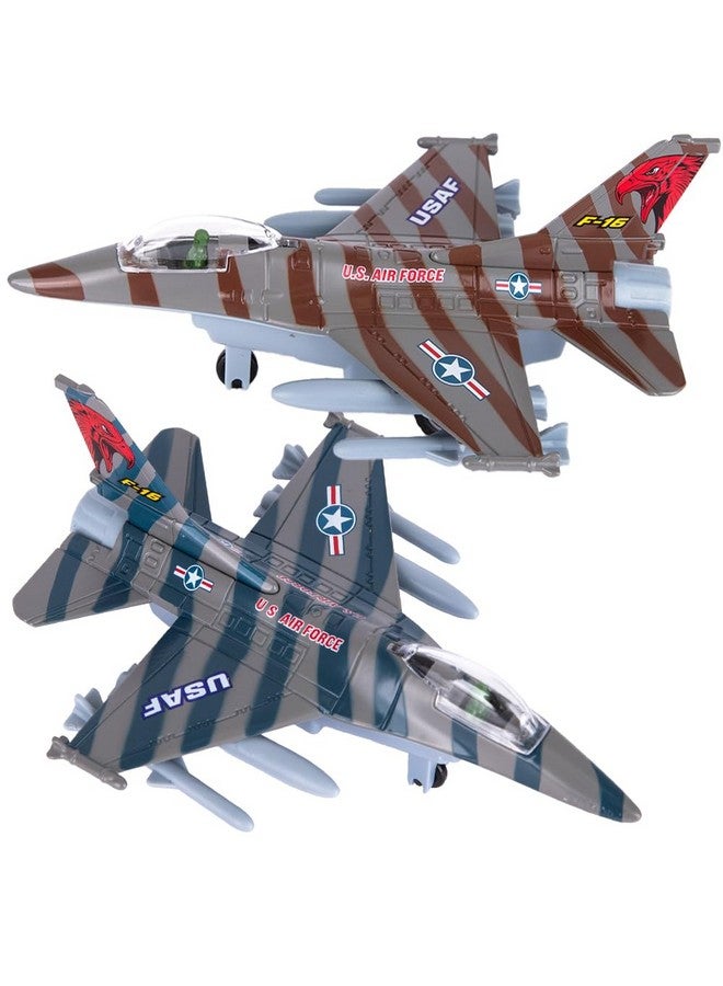 ArtCreativity لعبة طائرة مقاتلة F-16 من ArtCreativity، طائرات مقاتلة عسكرية بسحب للخلف، مجموعة من 2، ألعاب طائرات معدنية مصبوبة، زينة كعكة القوات الجوية العسكرية، هدية عيد ميلاد للأولاد والبنات الصغار - Image 1