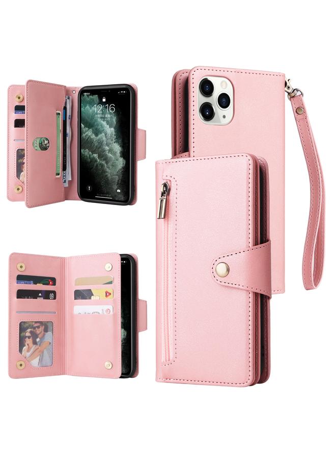 Zaboon Case For iPhone 11 Pro Rivet Buckle 9 Cards Three Fold Leather Phone Case - Image 1
