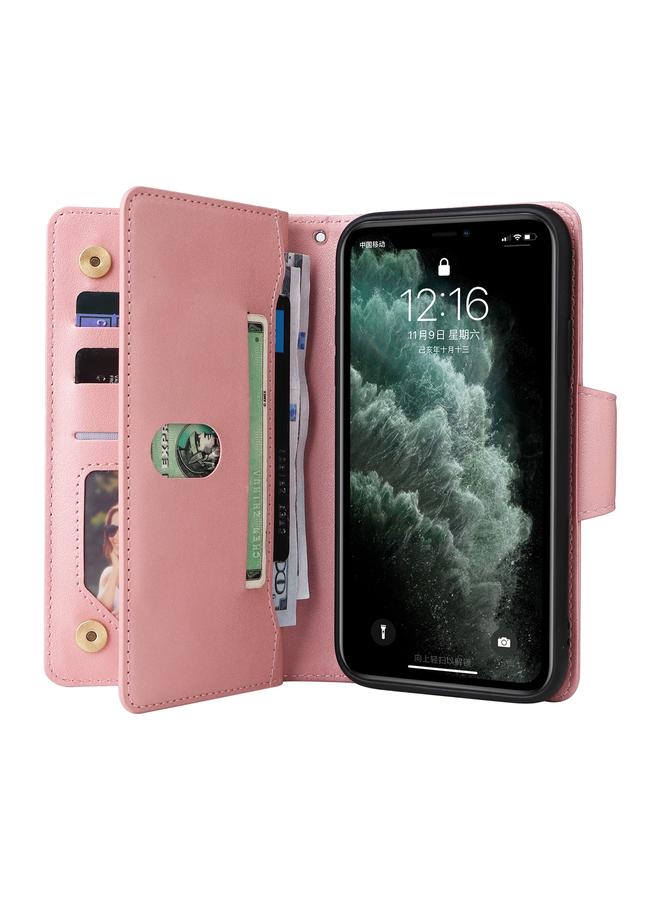 Zaboon Case For iPhone 11 Pro Rivet Buckle 9 Cards Three Fold Leather Phone Case - Image 4
