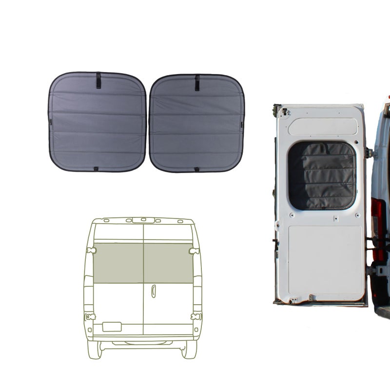 VanEssential Insulated Blackout Rear Door Window Covers Designed for RAM Promaster Bare Metal Window Frame Van Years 2014 to Current Model Pair Charcoal Gray