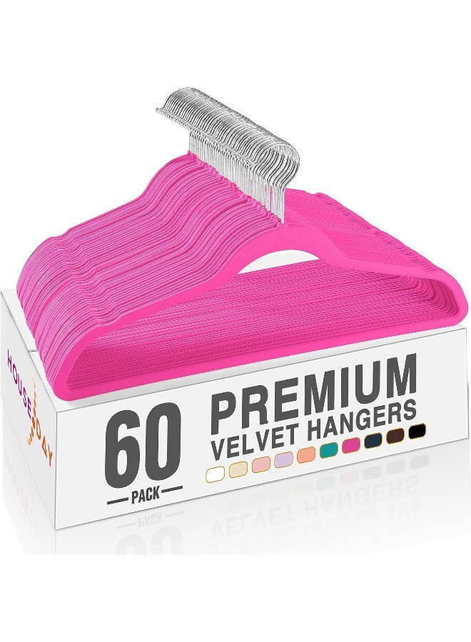 HOUSE DAY أطواق مخملية وردية ساخنة من HOUSE DAY - عبوة 60، أطواق ملابس متميزة غير قابلة للانزلاق، أطواق وردية قوية للاستخدام الثقيل، أطواق بدلات متينة، توفير المساحة بدون علامات على الأطواق، دوران 360 درجة - Image 1