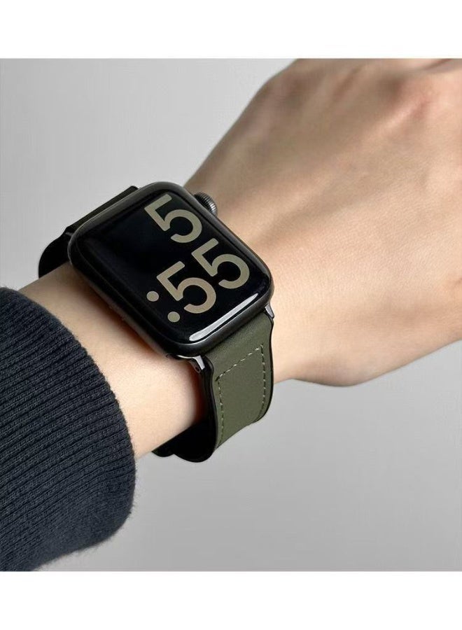 Watch Band Compatible for Apple Watch Series Band 42mm 44mm 45mm 46mm 49mm women, Genuine Leather Double Tour Designed Slim Replacement Strap for iWatch Series10 9 8 7 6 SE - Image 1