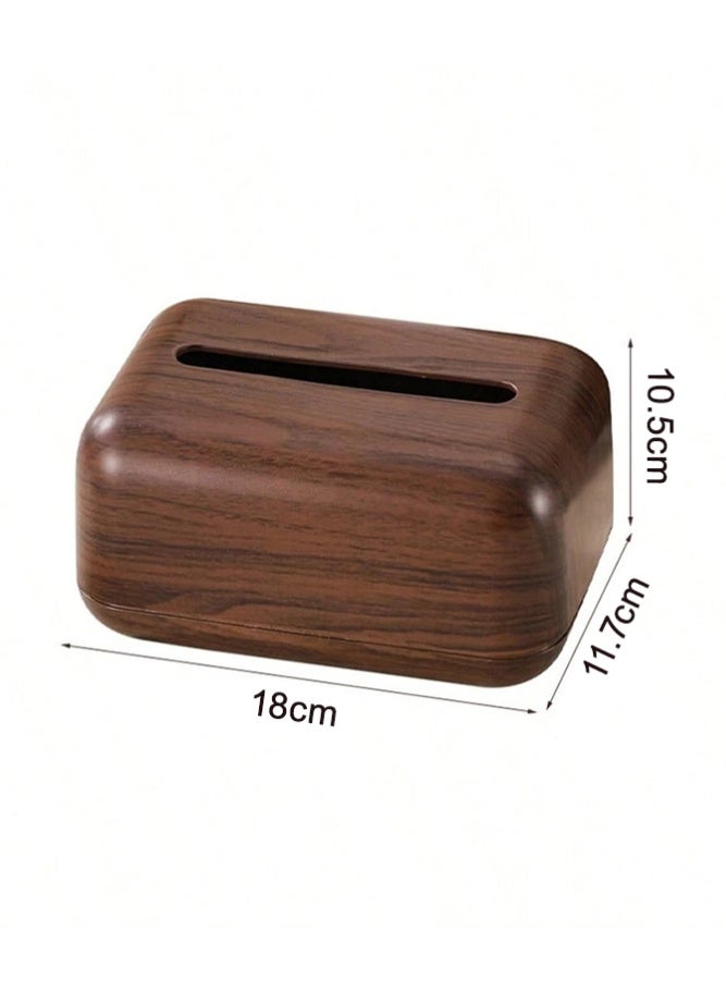 Fasola Rectangular Tissue Box Cover, Wood Grain Tissue Holder, Spring-Loaded Napkin Dispenser for Coffee Table, Kitchen Counter, Office Desk (Brown, 18x10.5x11.7 cm) - Image 2