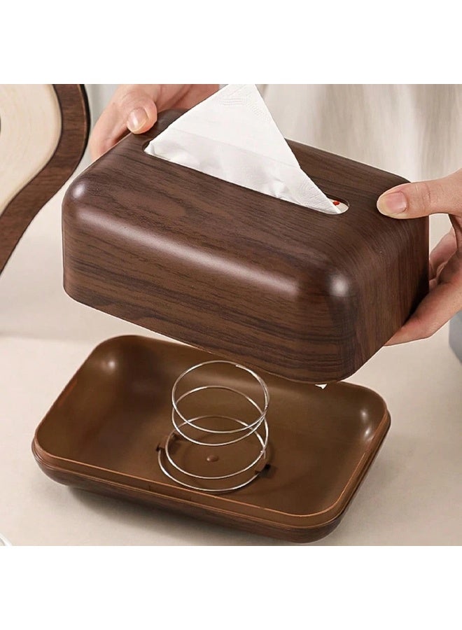 Fasola Rectangular Tissue Box Cover, Wood Grain Tissue Holder, Spring-Loaded Napkin Dispenser for Coffee Table, Kitchen Counter, Office Desk (Brown, 18x10.5x11.7 cm) - Image 3
