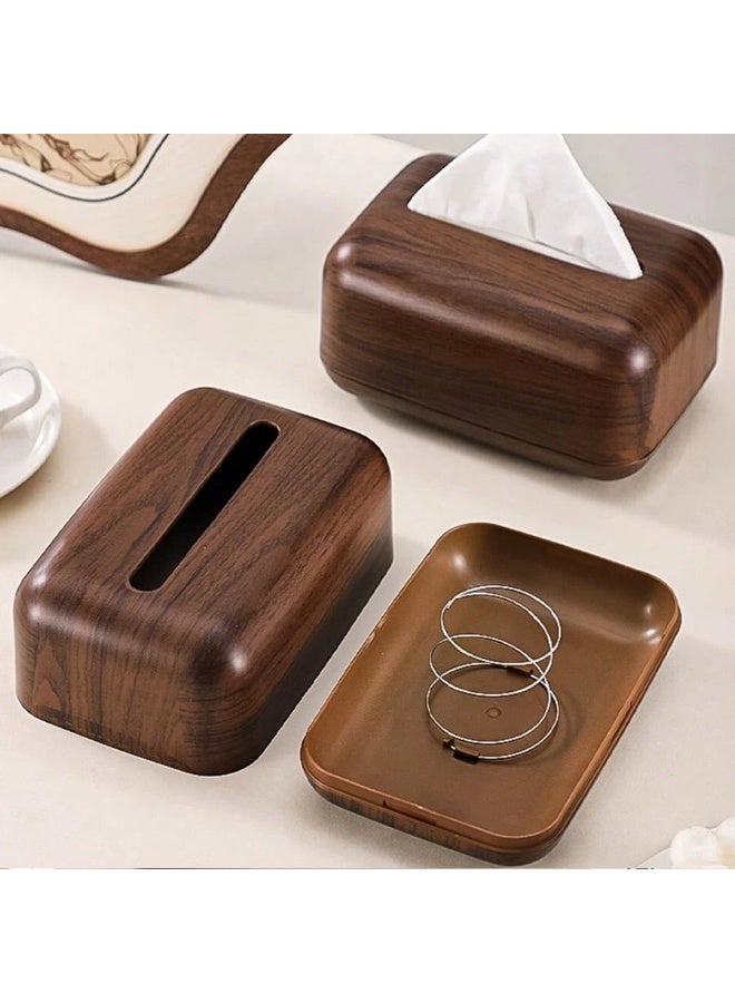 Fasola Rectangular Tissue Box Cover, Wood Grain Tissue Holder, Spring-Loaded Napkin Dispenser for Coffee Table, Kitchen Counter, Office Desk (Brown, 18x10.5x11.7 cm) - Image 4