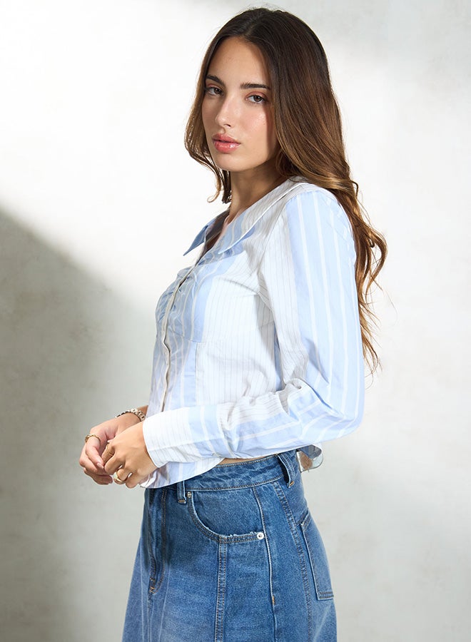 Virgio VIRGIO 100% Cotton Stripe Bustier Style Crop Shirt  - Image 3