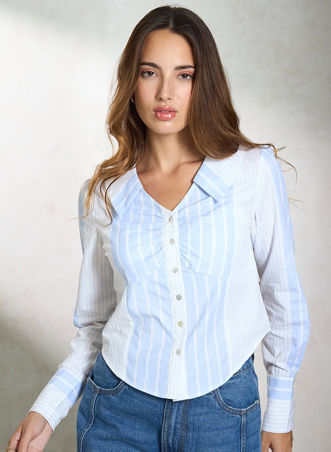 Virgio VIRGIO 100% Cotton Stripe Bustier Style Crop Shirt  - Image 2