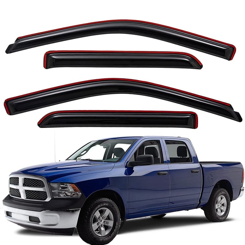 Lightronic WV194109 in-Channel Vent Visor Shade Rain Guard Dark Smoke, 4PCS for 2009-2018 Dodge Ram 1500 Crew Cab, 2010-2022 Ram 2500 & 3500 with Crew & Mega Cab, 2019-2022 Ram 1500 Classic Crew Cab
