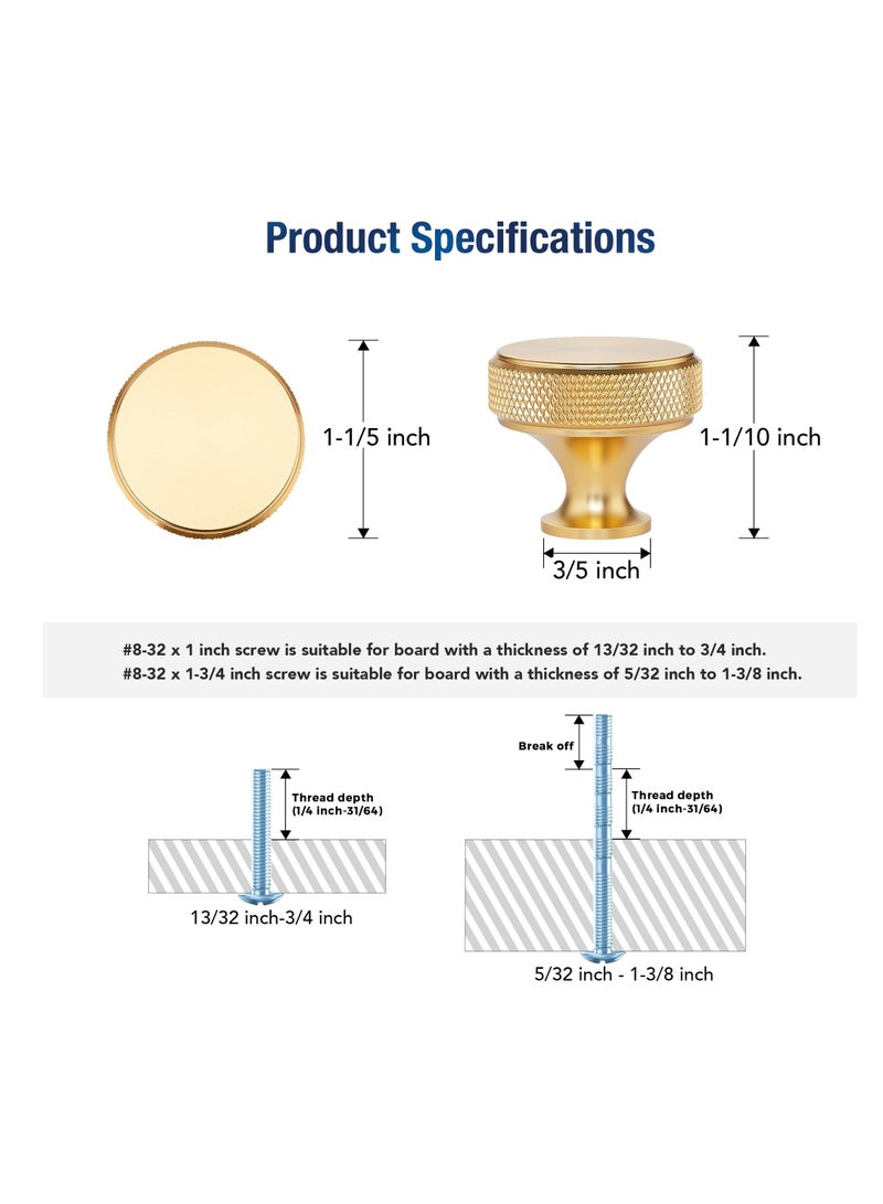 KASTWAVE 4 Pack Brushed Brass Kitchen Cabinet Hardware Knobs Round Solid Knurled Handles Single Hole Drawer Knobs for Cabinet Furniture Gold Dresser Pulls - Image 2