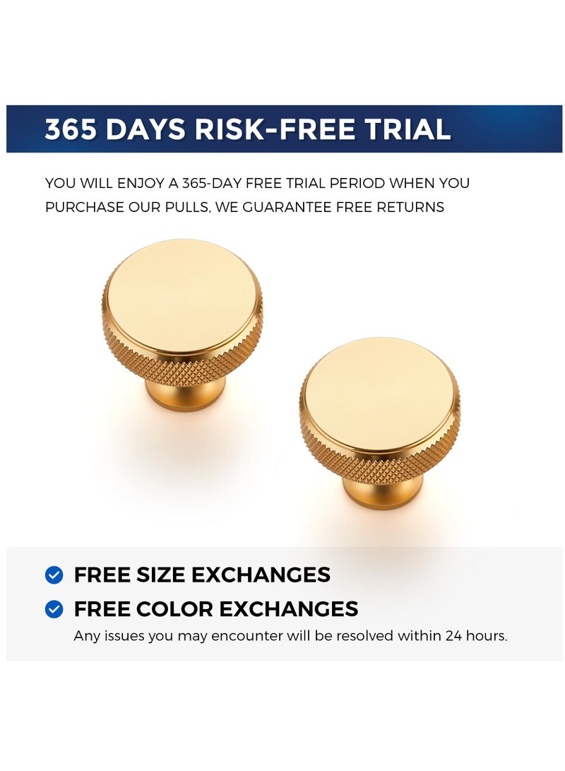 KASTWAVE 4 Pack Brushed Brass Kitchen Cabinet Hardware Knobs Round Solid Knurled Handles Single Hole Drawer Knobs for Cabinet Furniture Gold Dresser Pulls - Image 3