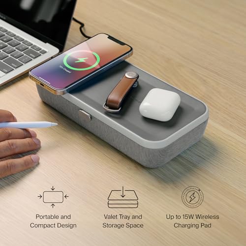 Orbitkey Nest V2 | حافظة منظم مكتب محمولة وقابلة للتخصيص مع شاحن لاسلكي مدمج | غلاف بولي كربونات مع قماش نايلون بولي ميلانج وسبائك زنك (رمادي فاتح) - Image 3