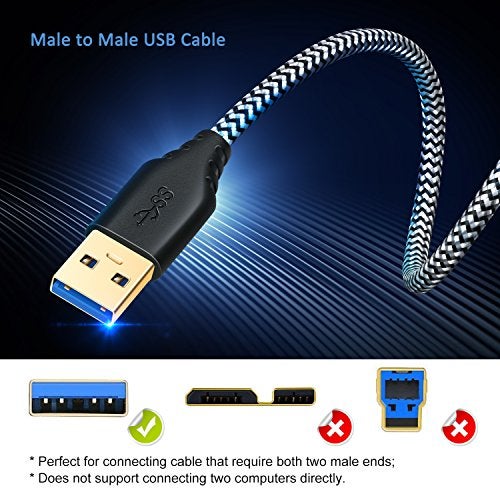 Besgoods 2-Pack 1.5ft Short Braided USB 3.0 A to A Cable - Male to Male USB Cable Cord for Laptop Cooling Pad, DVD Players, Hard Drive Enclosures, White - Image 2