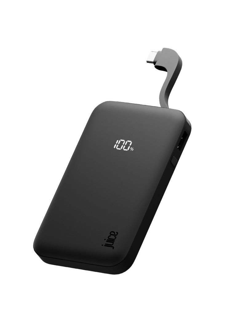 JUICE Eco Integrated Power Bank, Portable Charger 5,000 mAh with Built-in Cable & Digital Display, USB-C Output, Power Bank for iPhone 15 16 Pro Max, Samsung, Xiaomi, Android, iPad, DJI, GoPro - Image 1