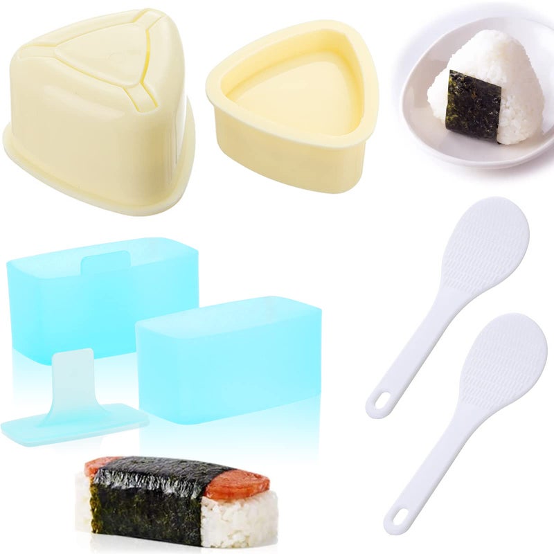 Dimvka 2 Pack Onigiri Sushi Maker Mold Triangle Sushi Press (Large & Small)  Non Stick Sushi Rice Making Kit With 1 Pack Small Rice Paddle - Image 1