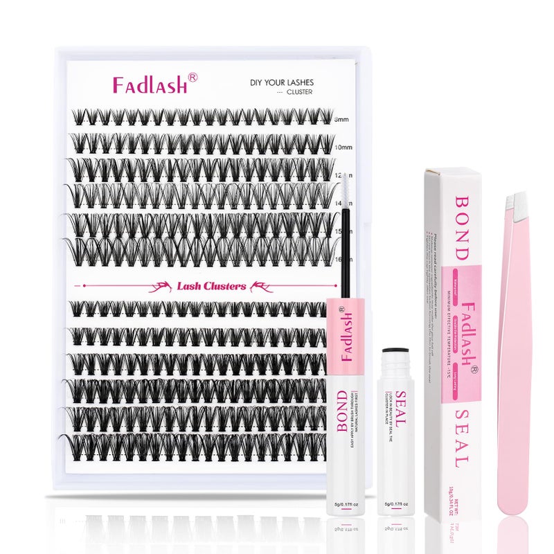 FADLASH DIY Eyelash Extension Kit, 240Pcs Lash Clusters with Lash Bond and Seal, Clusters Eyelash Applicator Tool, D Curl DIY Lash Kit (30D+40D Kit)