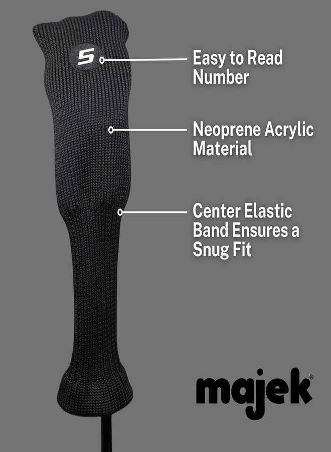 Majek All Hybrid Head Cover Golf Club Black Sleek Tight Fit Headcover Set 5-PW Acrylic Head Covers 5 6 7 8 9 PW Easy to See Large White Embroidered Numbers - Image 4