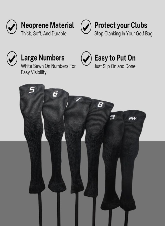 Majek All Hybrid Head Cover Golf Club Black Sleek Tight Fit Headcover Set 5-PW Acrylic Head Covers 5 6 7 8 9 PW Easy to See Large White Embroidered Numbers - Image 5