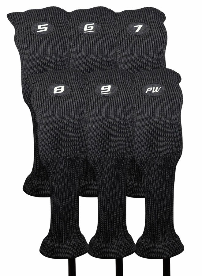 Majek All Hybrid Head Cover Golf Club Black Sleek Tight Fit Headcover Set 5-PW Acrylic Head Covers 5 6 7 8 9 PW Easy to See Large White Embroidered Numbers - Image 1
