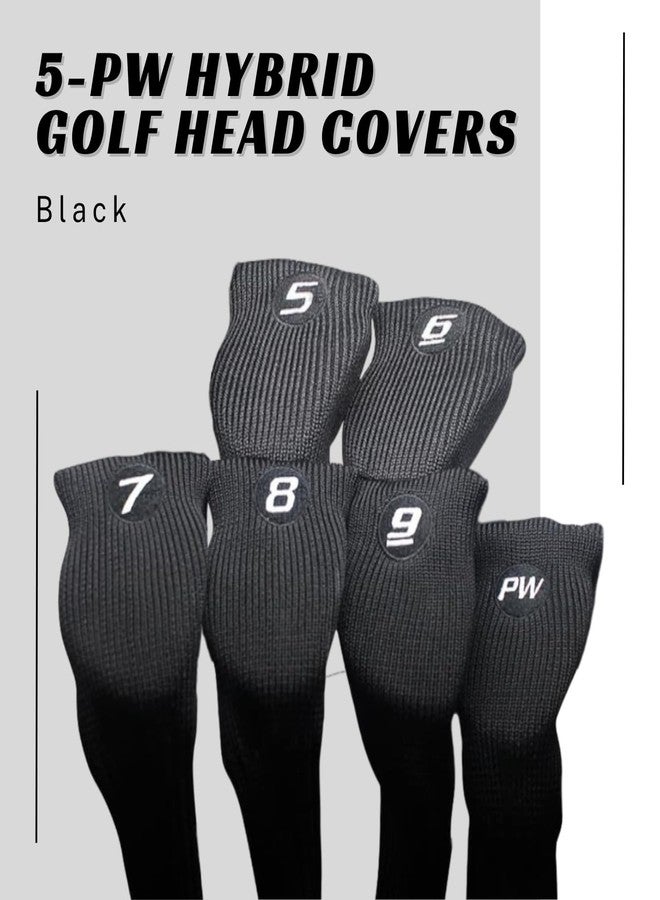Majek All Hybrid Head Cover Golf Club Black Sleek Tight Fit Headcover Set 5-PW Acrylic Head Covers 5 6 7 8 9 PW Easy to See Large White Embroidered Numbers - Image 2