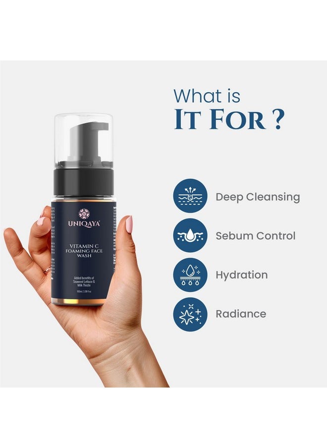 UNIQAYA - Vitamin C Foaming Face Wash For Brightening & Glowing Skin | Face Wash For Oily, Dry & Sensitive Skin | Face Cleanser 100Ml - Image 1
