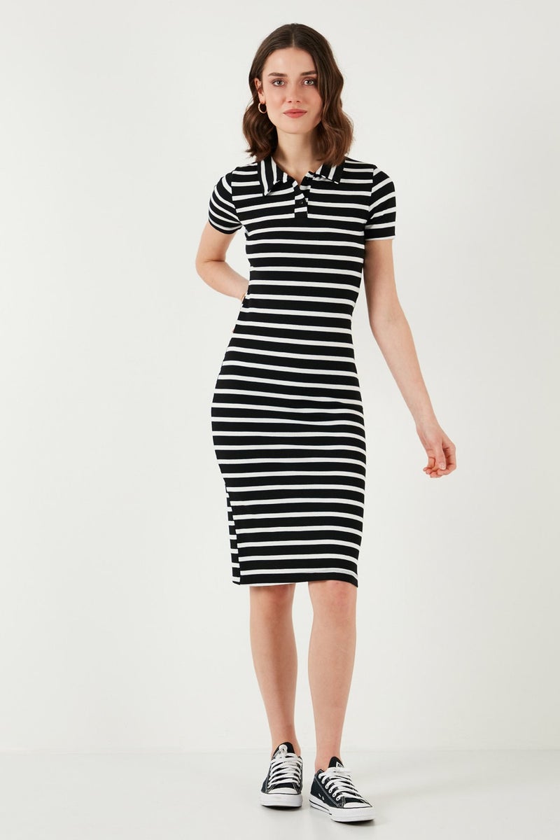 Lela Stretch Slim Fit Buttoned Polo Collar Short Sleeve Mini Striped Dress Women's Dress 5866167  - Image 5