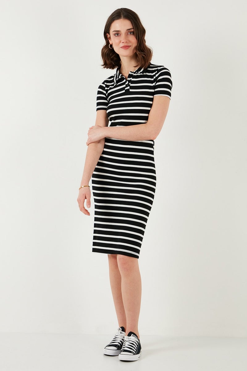 Lela Stretch Slim Fit Buttoned Polo Collar Short Sleeve Mini Striped Dress Women's Dress 5866167  - Image 4