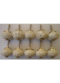 SHRIYAM CRAFT Door Knobs Hand Printed Ceramic Knobs and Pulls Handle Handmade Silver Finish 4 White Mix Knob Pack of 4  - Image 3