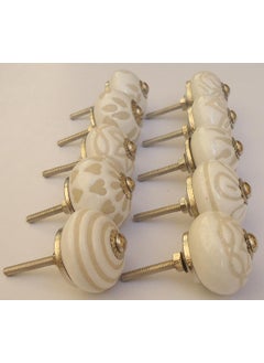 SHRIYAM CRAFT Door Knobs Hand Printed Ceramic Knobs and Pulls Handle Handmade Silver Finish 4 White Mix Knob Pack of 4  - Image 1
