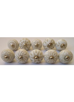 SHRIYAM CRAFT Door Knobs Hand Printed Ceramic Knobs and Pulls Handle Handmade Silver Finish 4 White Mix Knob Pack of 4  - Image 2