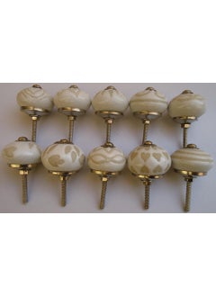 SHRIYAM CRAFT Door Knobs Hand Printed Ceramic Knobs and Pulls Handle Handmade Silver Finish 4 White Mix Knob Pack of 4  - Image 4