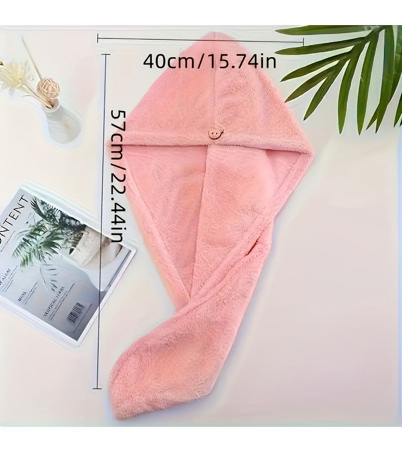 2pcs Purple Coral Fleece Hair Towels Quick Dry Soft with Button Closure - Image 3