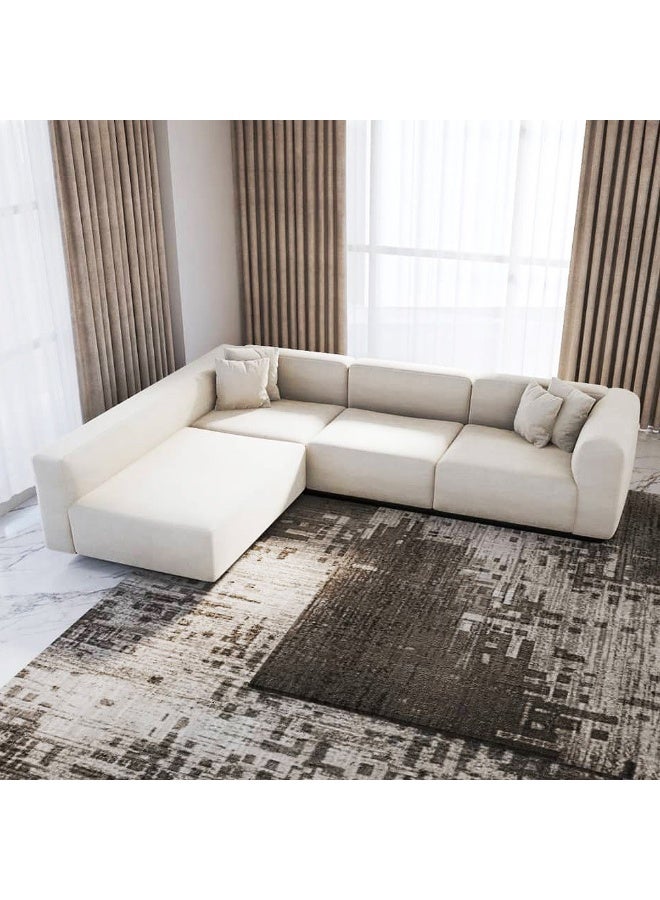 الهوم كنبة زاوية 4 مقاعد شكل حرفL بمقاس من الكتان والخشب السويدي - اوف وايت - Image 4