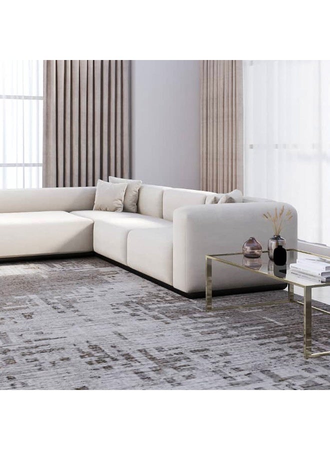 الهوم كنبة زاوية 4 مقاعد شكل حرفL بمقاس من الكتان والخشب السويدي - اوف وايت - Image 3