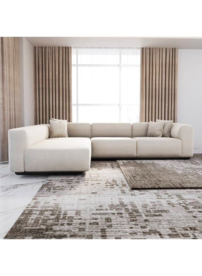 الهوم كنبة زاوية 4 مقاعد شكل حرفL بمقاس من الكتان والخشب السويدي - اوف وايت - Image 2