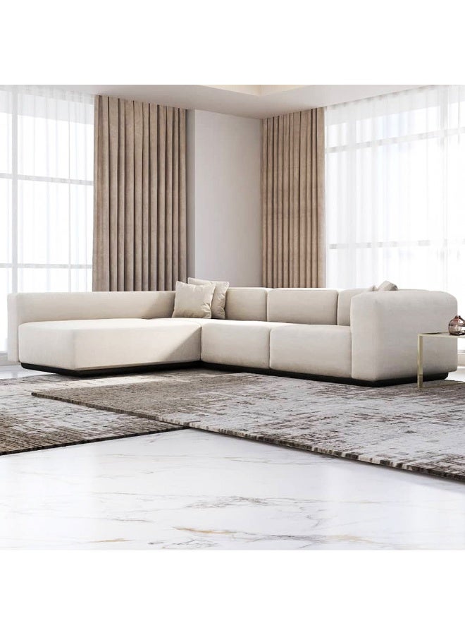 الهوم كنبة زاوية 4 مقاعد شكل حرفL بمقاس من الكتان والخشب السويدي - اوف وايت - Image 1