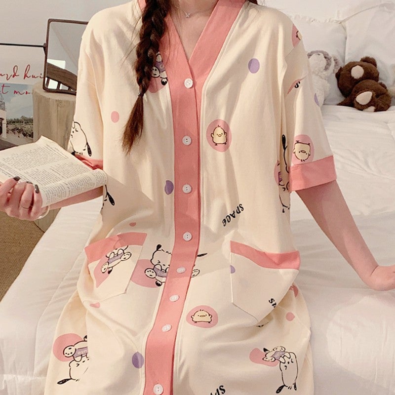 Summer Maternity Pajama Dress with Nursing Bra 58013 Dot Duck [with Chest Pad]]
