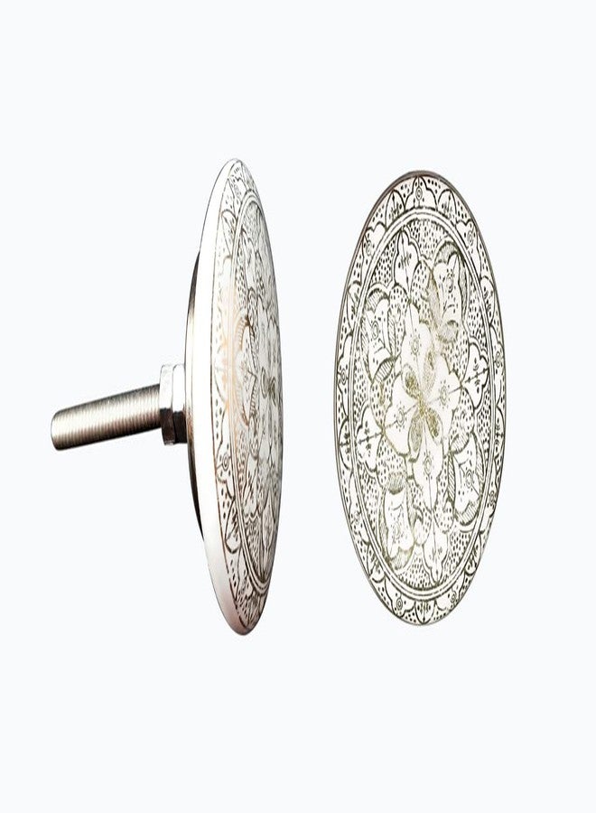 SHRIYAM CRAFT Door Knobs Hand Printed Ceramic Knobs and Pulls Handle Handmade Silver Finish (2, Big Gold Knob) Pack of 2 - Image 1