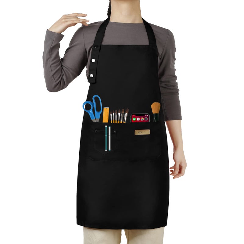 Hongsome Artist ApronPaint Garden Pottery Teacher Painting Aprons for Adults Women 3 Pockets Adjustable Bib Apron for Art Gardening Cooking Black