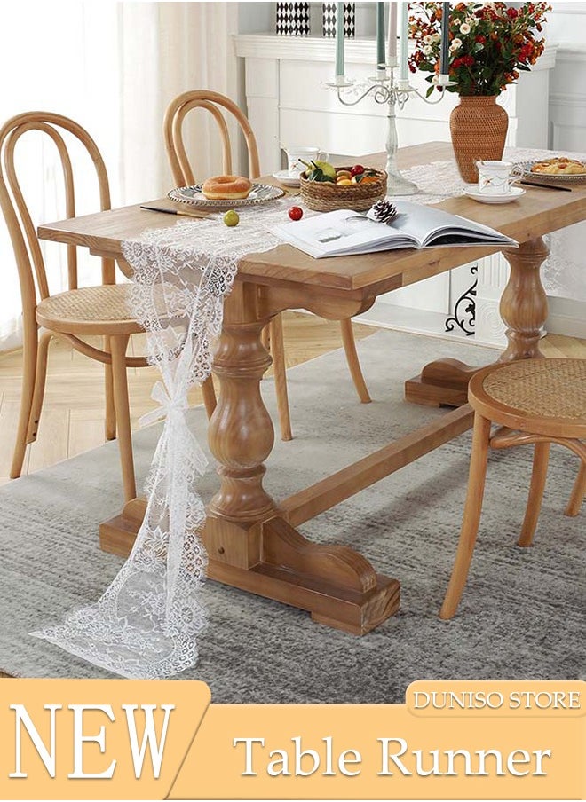 DUNISO Table Runner, Embroidered and Durable White Lace Table Runner, 35*300 CM with Rustic Vintage Lace Tablecloth for Wedding Party Holiday Home Dinner Kitchen Tables  - Image 1