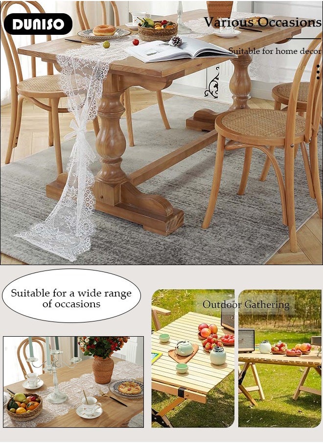 DUNISO Table Runner, Embroidered and Durable White Lace Table Runner, 35*300 CM with Rustic Vintage Lace Tablecloth for Wedding Party Holiday Home Dinner Kitchen Tables  - Image 5